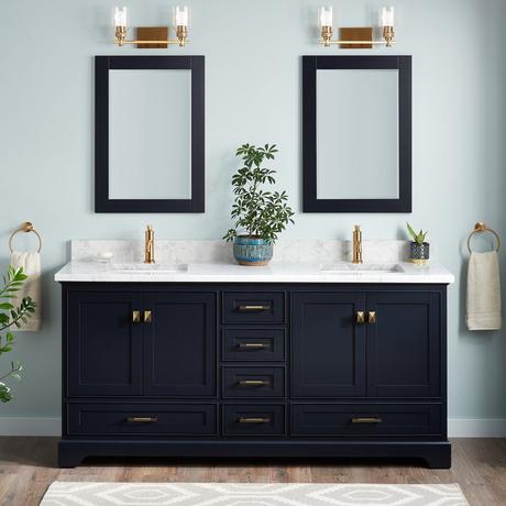 72" Quen Double Vanity With Rectangular Undermount Sinks - Midnight Navy Blue