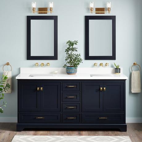 72" Quen Double Vanity With Rectangular Undermount Sinks - Midnight Navy Blue