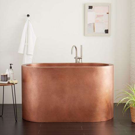 60" Raksha Double-Wall Hammered Copper Soaking Tub