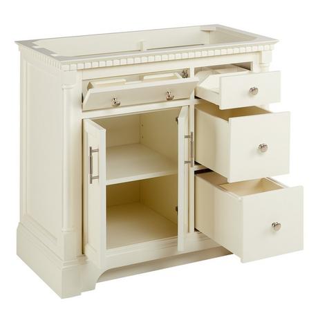 36" Claudia Vanity - White with Left Offset Rectangular Undermount Sink - Carrara Marble Widespread