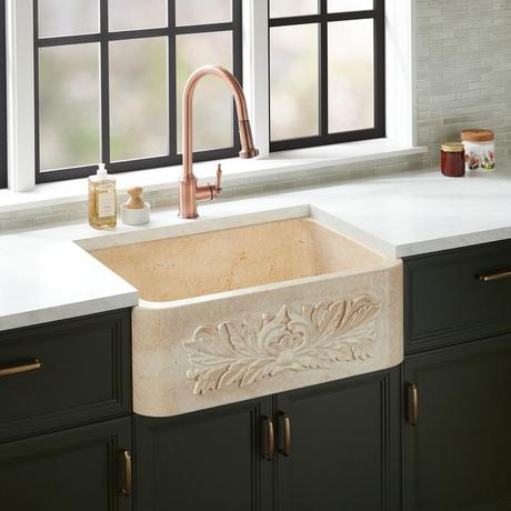 33" Silbury Ivy Marble Farmhouse Sink - Egyptian Cream