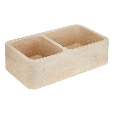 36" Silbury Ivy 60/40 Offset Double Bowl Marble Farmhouse Sink - Egyptian Cream