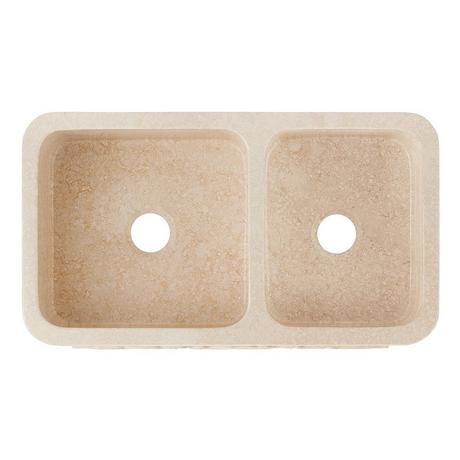 36" Silbury Ivy 60/40 Offset Double Bowl Marble Farmhouse Sink - Egyptian Cream