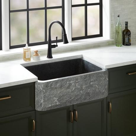 30" Finbrook Chiseled Granite Farmhouse Sink - Blue Gray