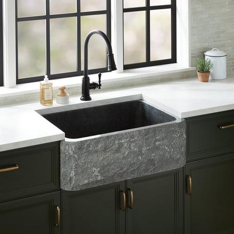 33" Finbrook Chiseled Granite Farmhouse Sink - Blue Gray