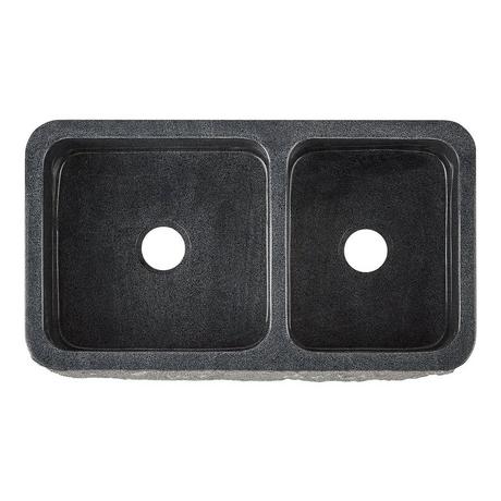 36" Finbrook Chiseled 60/40 Offset Double Bowl Granite Farmhouse Sink - Blue Gray