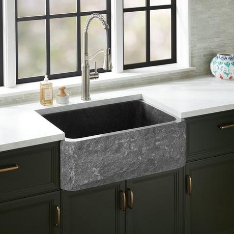 30" Finbrook Chiseled Granite Farmhouse Sink - Black