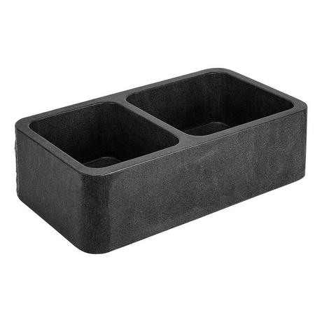 36" Finbrook Chiseled 60/40 Offset Double Bowl Granite Farmhouse Sink - Black