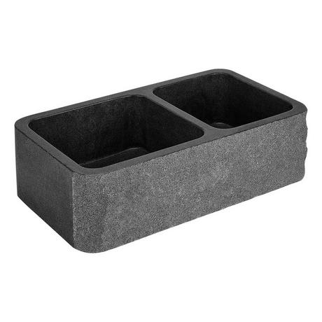 36" Finbrook Chiseled 60/40 Offset Double Bowl Granite Farmhouse Sink - Black