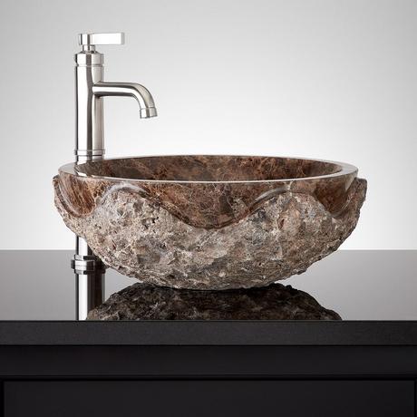 Hull Round Marble Vessel Sink - Dark Emperador