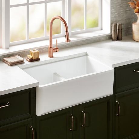 33" Grigham Double Bowl Fireclay Farmhouse Sink - White