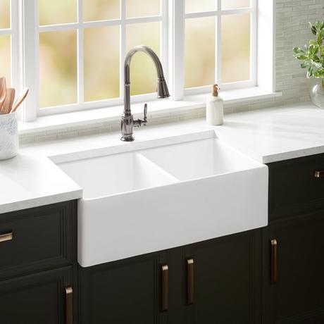 33" Rowena Double Bowl Fireclay Farmhouse Sink - White
