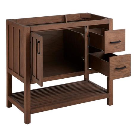 36" Ansbury Console Vanity with Left Offset Rectangular Undermount Sink - Homestead Oak-Carrara - 8"