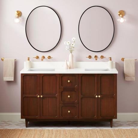 60" Delavan Vanity with Rectangular Undermount Sinks - Cold Brew