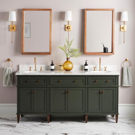 72" Elmdale Vanity with Undermount Sinks - Dark Olive Green