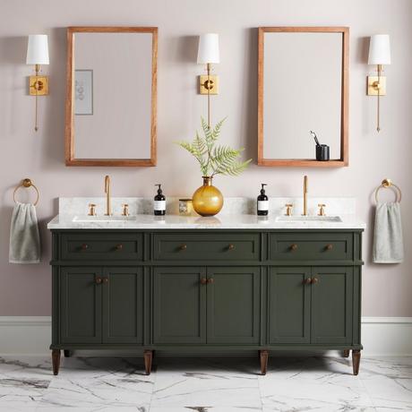 72" Elmdale Vanity with Rectangular Undermount Sinks - Dark Olive Green