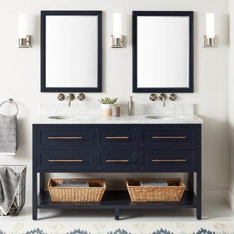 60" Robertson Mahogany Console Double Vanity for Undermount Sinks - Midnight Navy Blue
