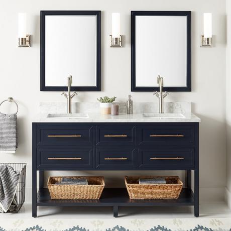 60" Robertson Mahogany Console Double Vanity for Rectangular Undermount Sinks - Midnight Navy Blue