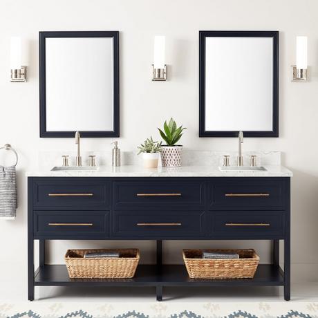 72" Robertson Double Console Vanity for Rectangular Undermount Sinks - Midnight Navy Blue