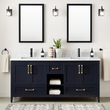 72" Burfield Double Vanity for Rectangular Undermount Sinks - Midnight Navy Blue
