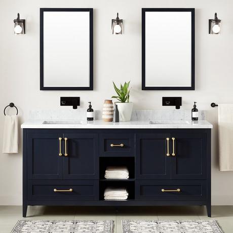 72" Burfield Double Vanity for Rectangular Undermount Sinks - Midnight Navy Blue
