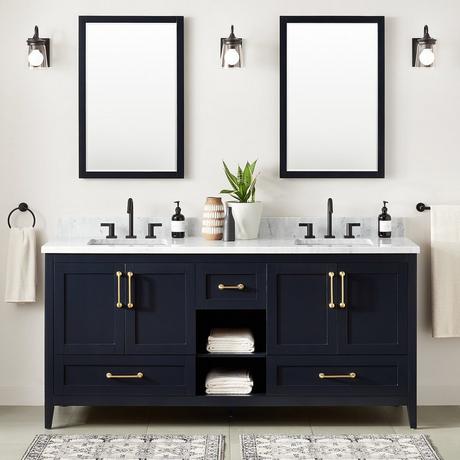 72" Burfield Double Vanity for Rectangular Undermount Sinks - Midnight Navy Blue