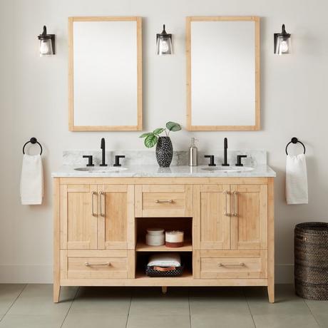 60" Burfield Bamboo Double Vanity for Undermount Sinks - Natural Bamboo