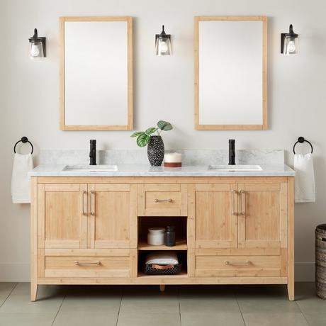 72" Burfield Bamboo Double Vanity for Rectangular Undermount Sinks - Natural Bamboo