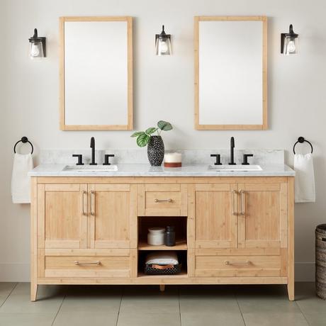 72" Burfield Bamboo Double Vanity for Rectangular Undermount Sinks - Natural Bamboo