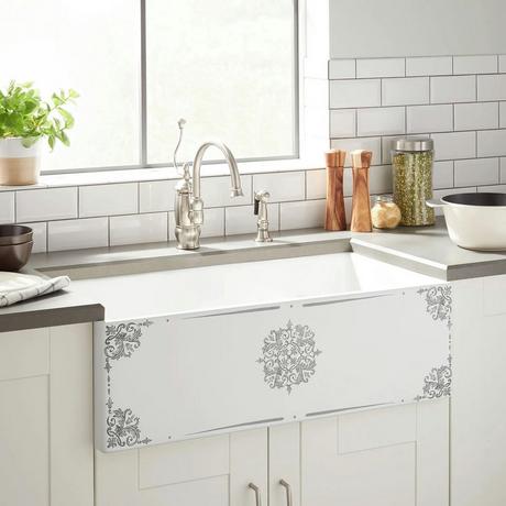 33" Brelsford Fireclay Farmhouse Sink - Gray Medallion Motif