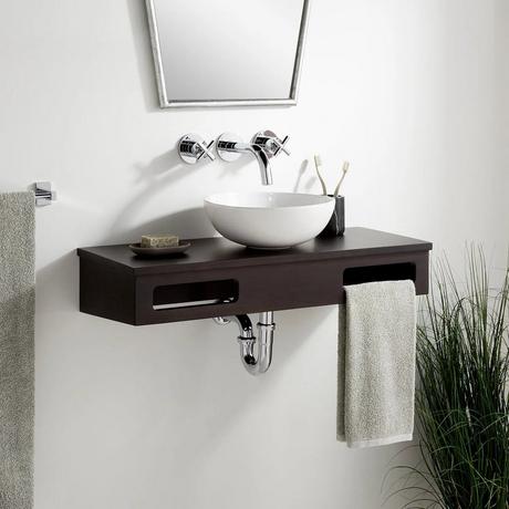 30" Nadiya Bamboo Wall-Mount Vessel Sink Vanity - Mocha Brown